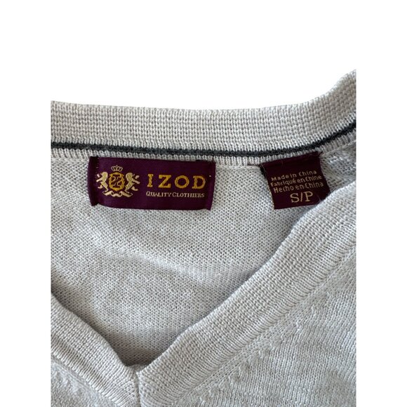 Izod Mens Light Gray V-Neck Sweater S Cozy Cotton-Blend Knit - Picture 4 of 7